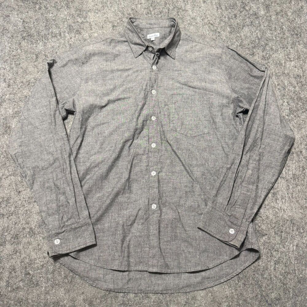 Steven Alan Mens Shirt Size L Heather Gray Textured Chambray Button Up Pocket